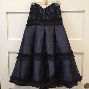 BCBG short cocktail dress blue black strapless 6